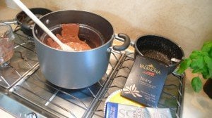 Making the ganache We cheated a little on the chocolate since Green and Blacks wasn't quite 40%. Added some 70% Valhrona.