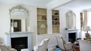 double-mirrors-with-an-antique-white-finish2 Almost finished living room! Fireplace mirrors with an antique French cream finish