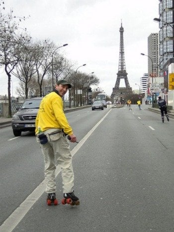 Rollerblading around the Eiffel Tower in Paris
