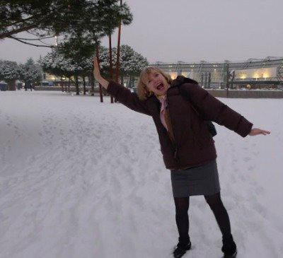 Playing in the snow in Paris