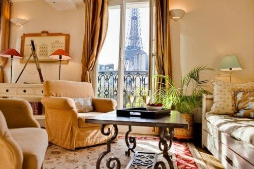 Cabernet One Bedroom Apartment for Sale Paris Living Room with Eiffel Tower Views