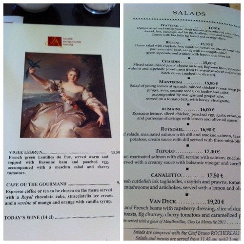 Jacquemart Andre Museum Menu