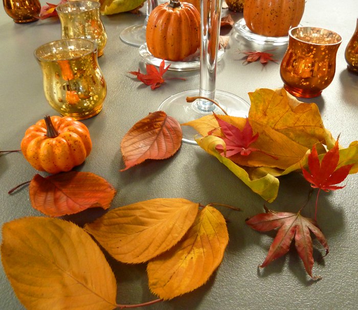 Decorating for Autumn – Table sprinkled with leaves