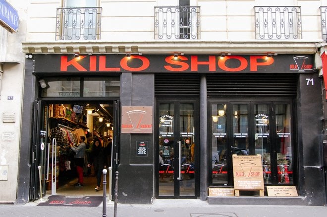 Kilo Shop Vintage clothing store Paris bargain shopping walking