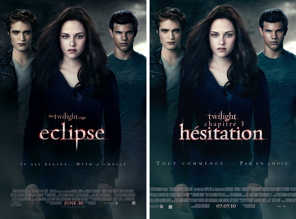 Someone in the publishing industry was paid to make the decision of changing already French word 'Eclipse' to also French word 'Hesitation'