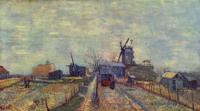 'Vegetable gardens and the Moulin de Blute-Fin on Montmartre', 1887, Vincent van gogh