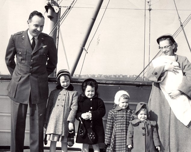 My sisters and I heading to Naples on-board the USS Constitution in February , 1954.