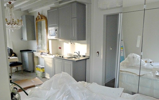 Paris Apartment Remodel - View from Bed to Kitchen