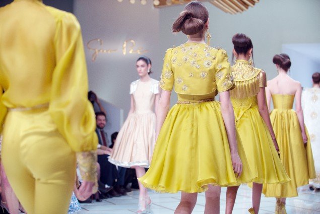 Luxurious yellow gowns at the Guo Pei Show