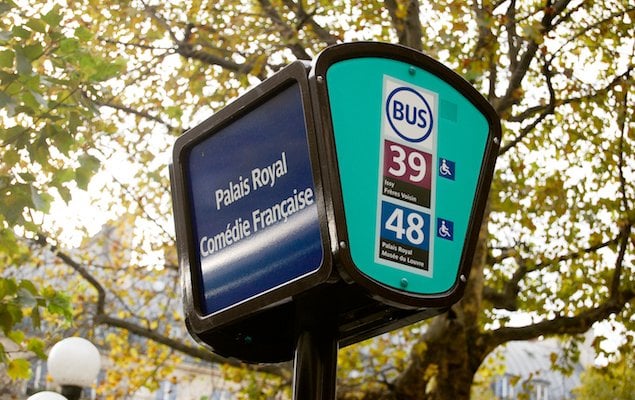 Paris bus sign at Palais Royal Louvre