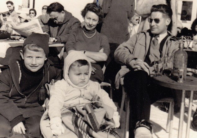 Elegant Ninette and Pierre in the French Alps in the 1950s with their sons Philippe and Thierry
