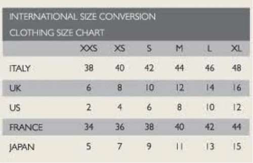 Italian Dress Size Chart