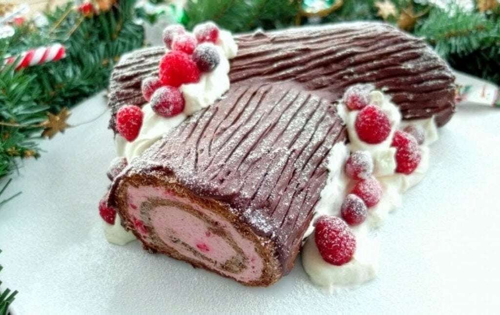 A beautiful bûche de Noël - a delicious Christmas tradition in France!
