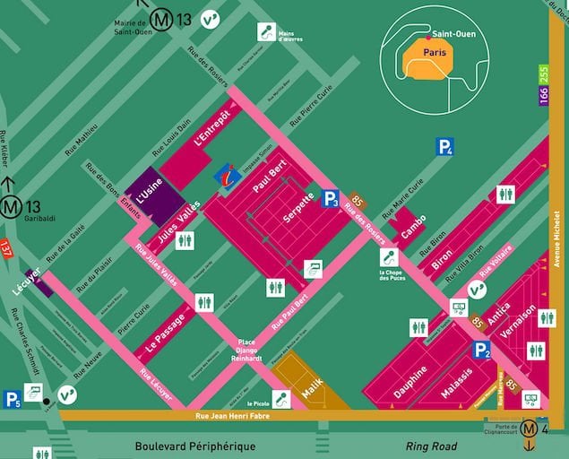 Map of the Paris Flea Market from the official Brochure