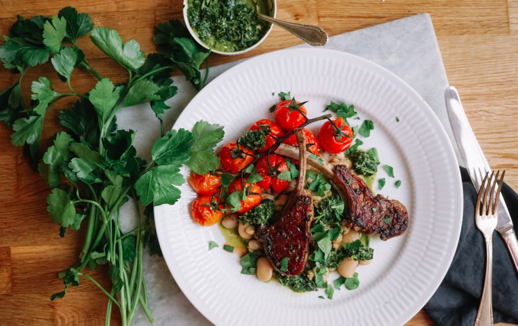 Garlic Lamb Chops with Bean Salad & Persillade | Paris Perfect