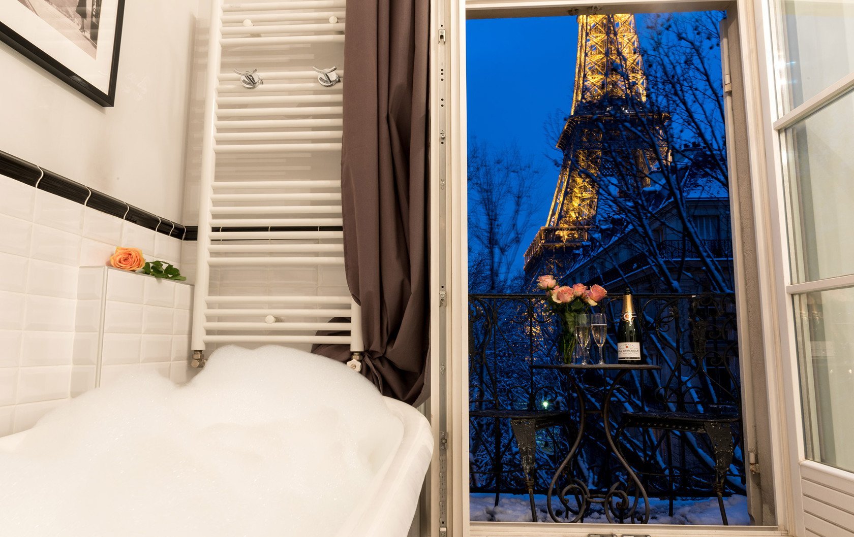 Dreamy Eiffel Tower view from the Chambertin apartment