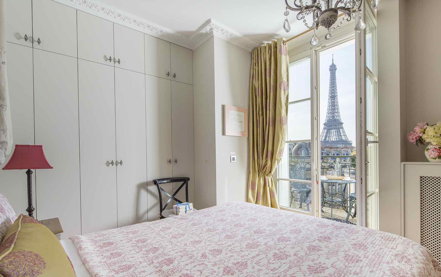 Eiffel Tower view from bedroom at the Margaux