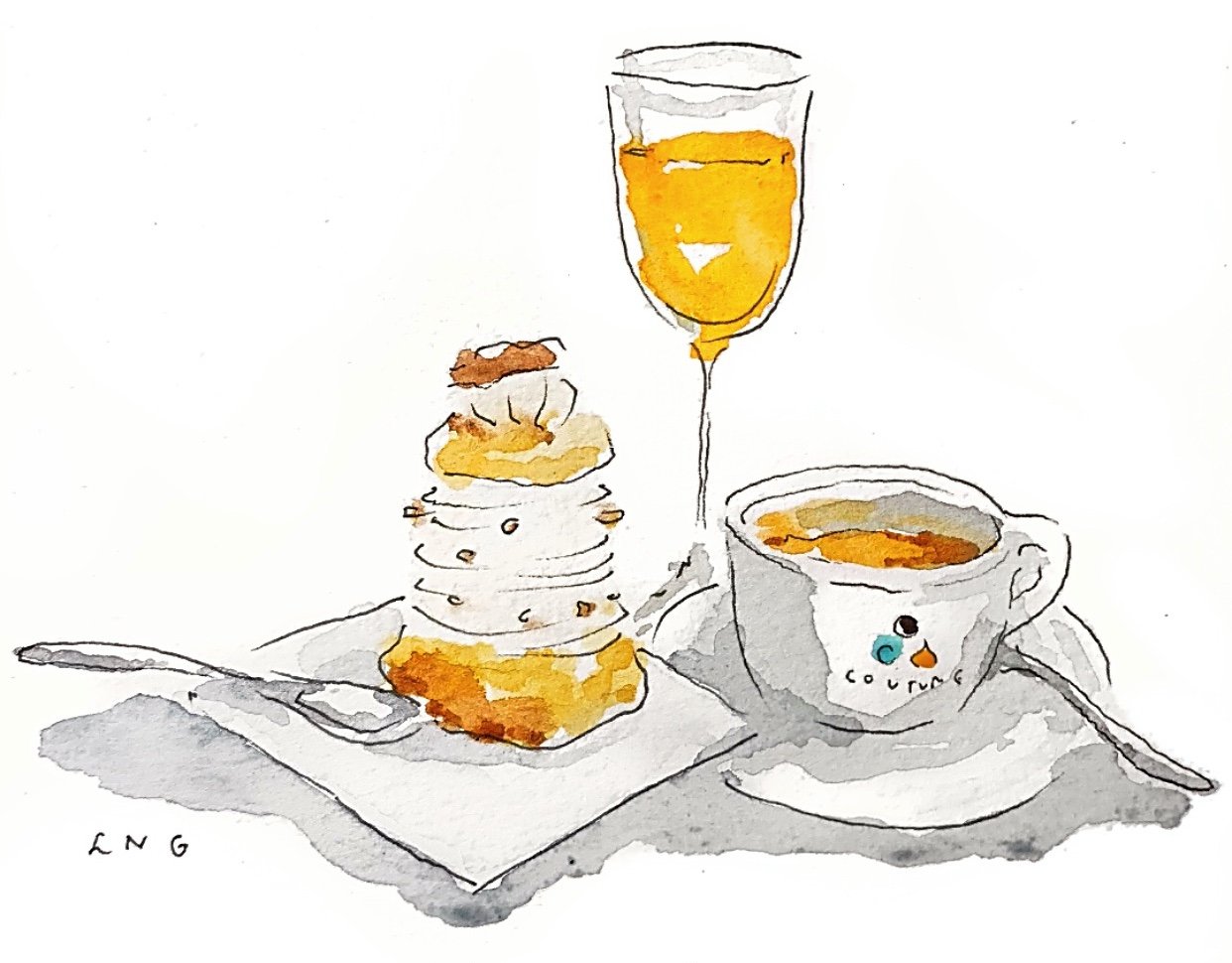 Parisian Postcards Coffee Watercolor