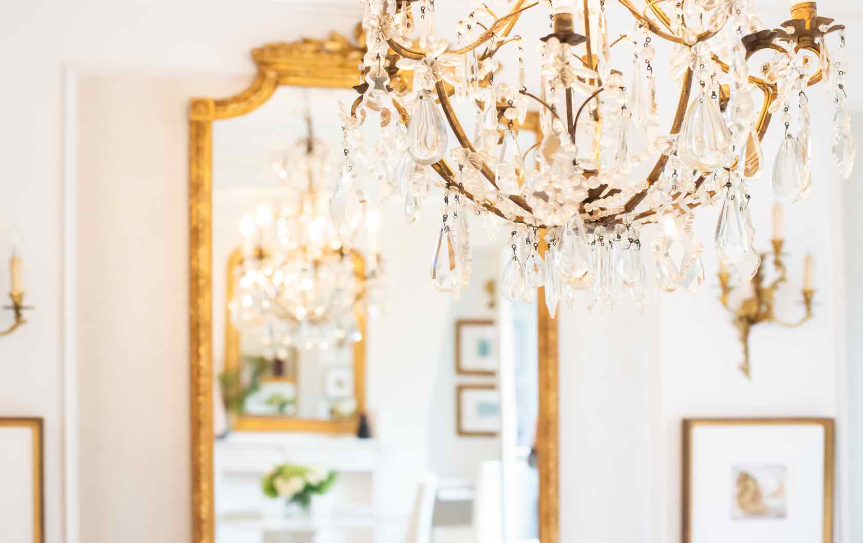 French mirror and chandelier