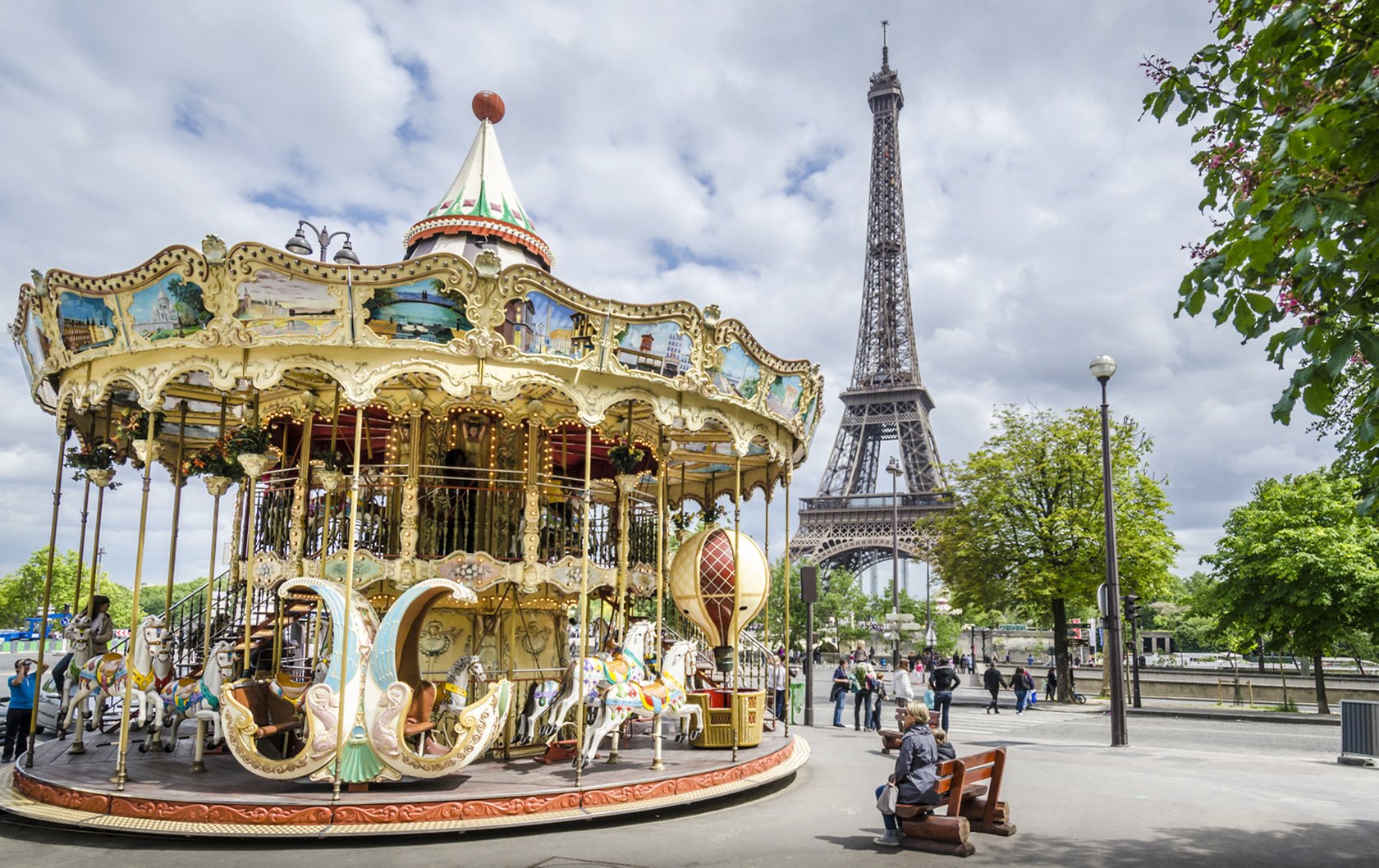 View of the Eiffel Tower in Paris with Carousel