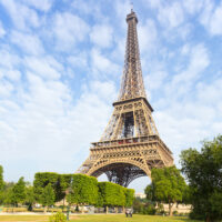 View of Eiffel Tower in Paris from Champ de Mars