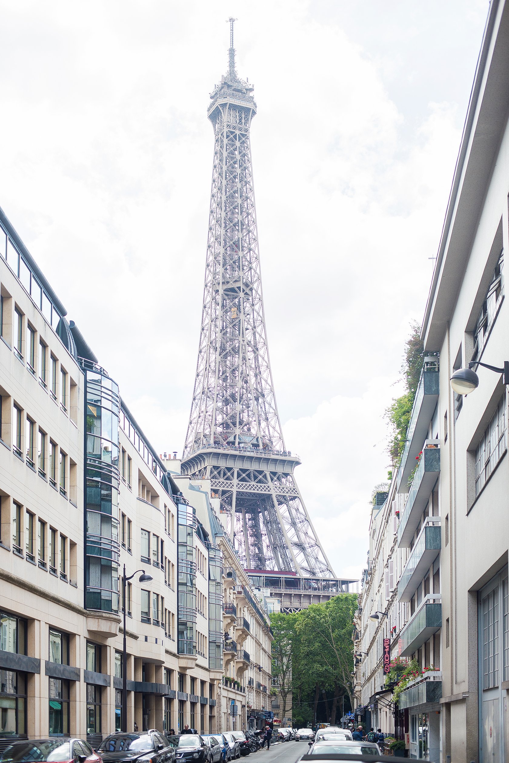 View of the Eiffel Tower along Rue de Monttessuy