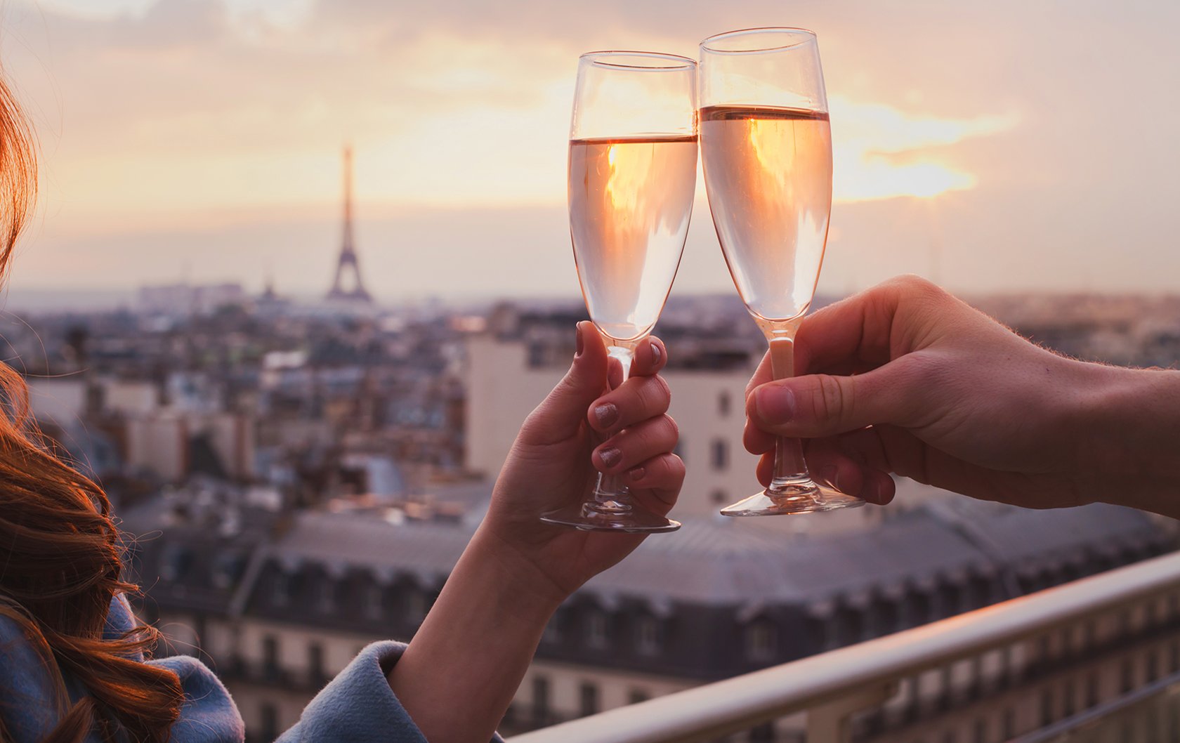 Romantic Champagne toast in Paris