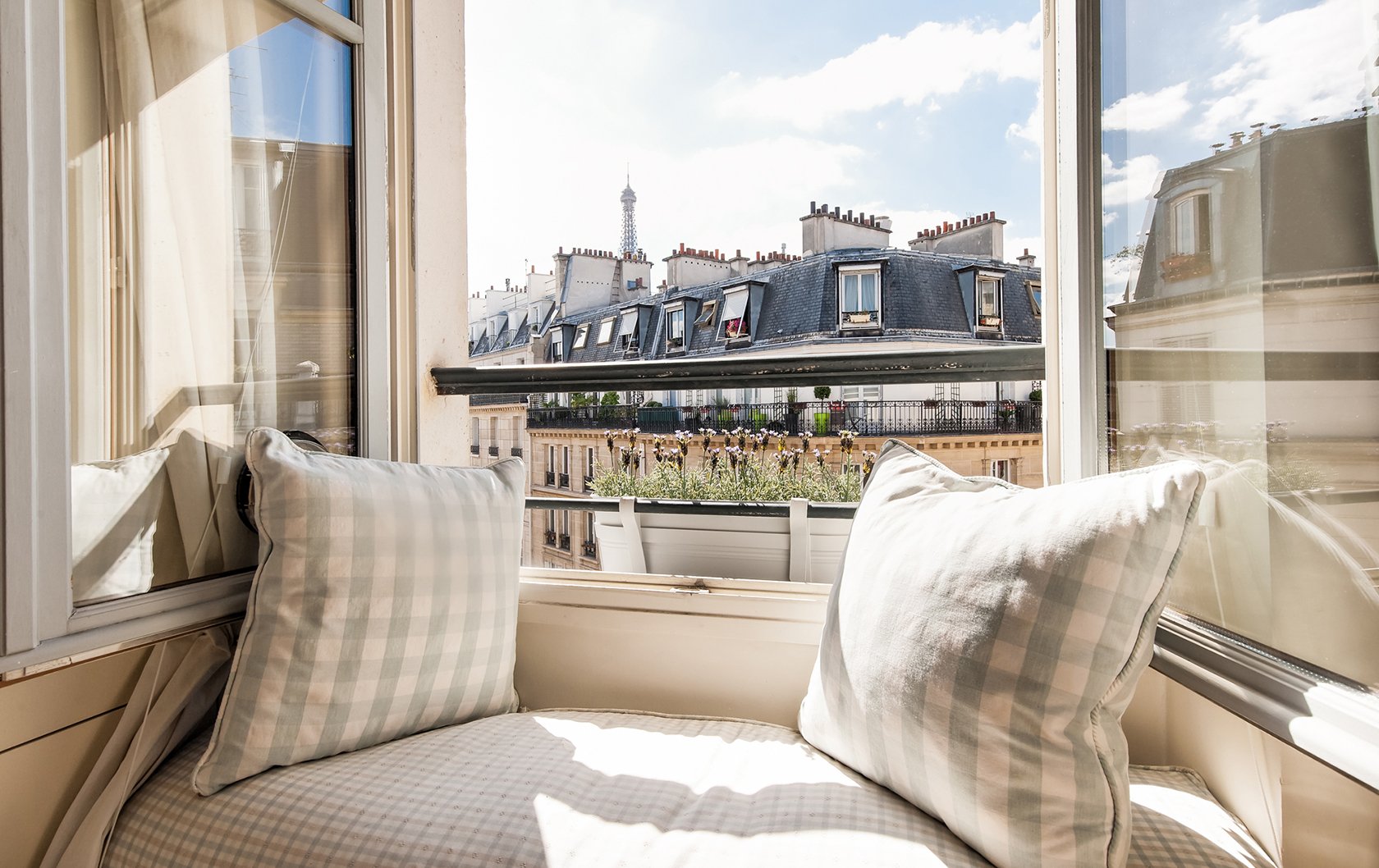 Window view of the Eiffel Tower from Pomerol apartment