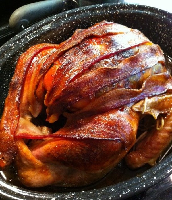 Recipe for Maple-Roasted Turkey with Sage, Smoked Bacon & Cornbread Stuffing