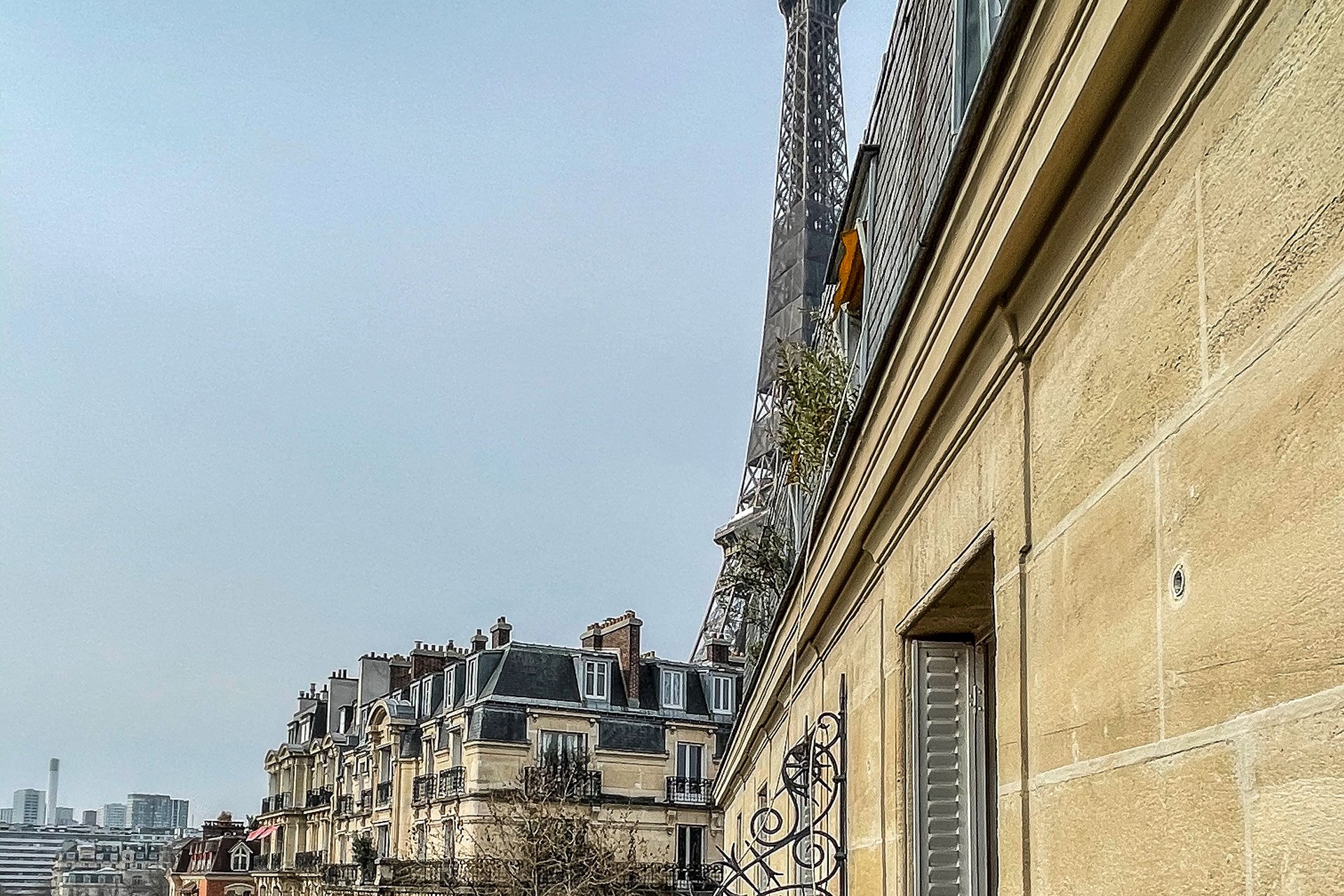 View of the Eiffel Tower from the balcony.