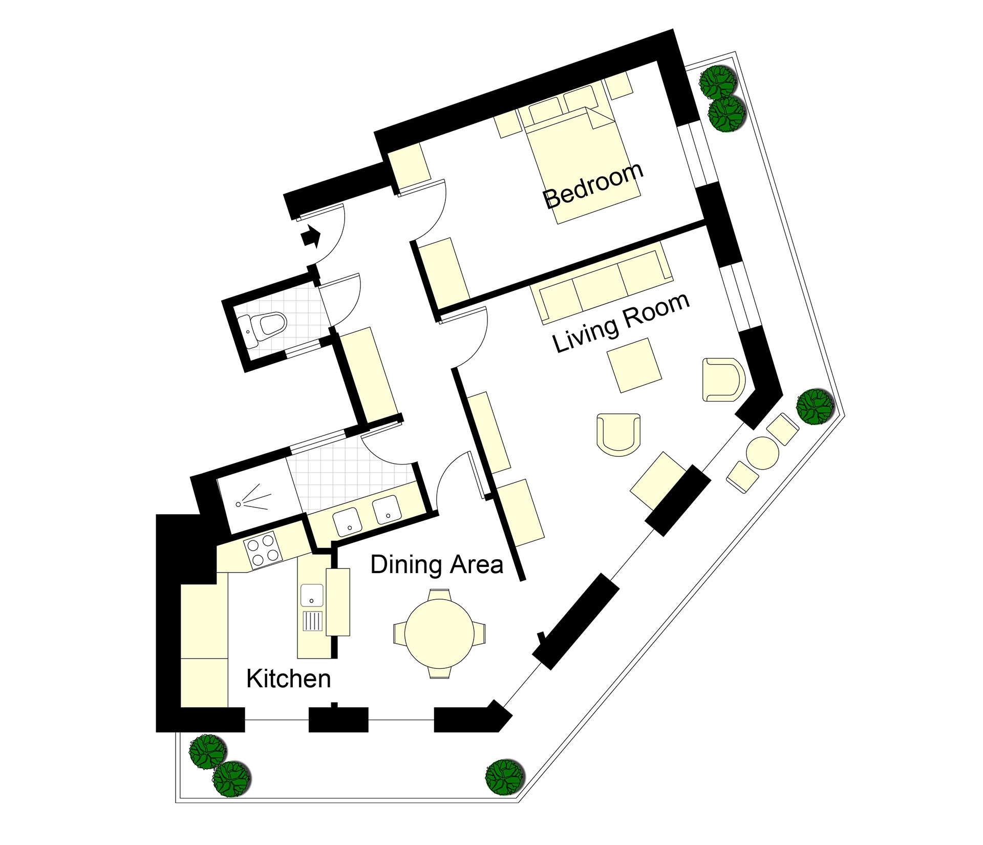 Small La Apartment Floor Plan Two Bedroom 1b 1st Floor Townhome 3d