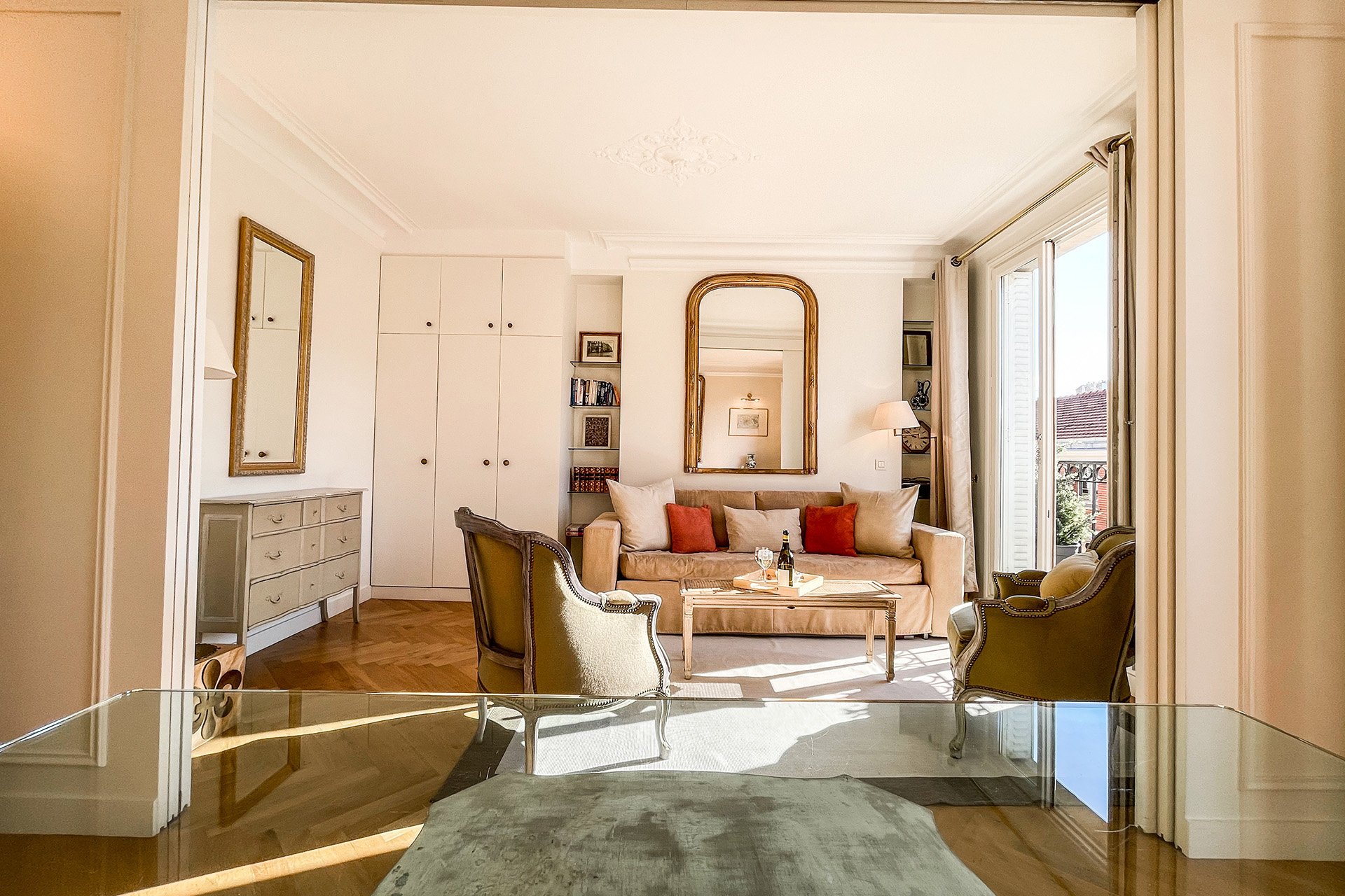 View from the dining room to the living room.