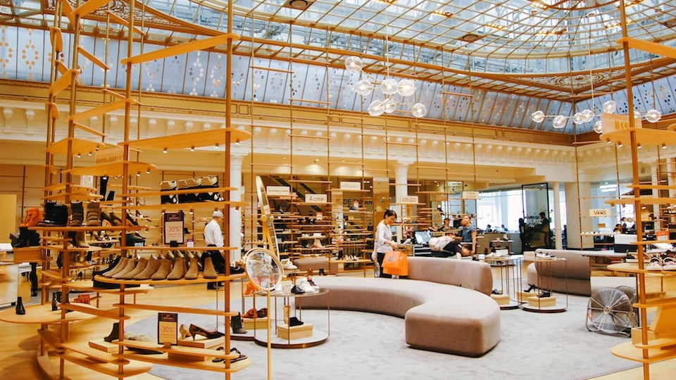 The interior view of department store Le Bon Marche. Paris. France